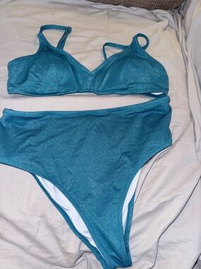 Cupshe Teal Sparkle Two-Piece Bikini Set